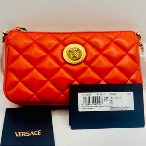 NWT *Versace Orange🧡Lamb Skin MINI Bag W/new Original Dust bag